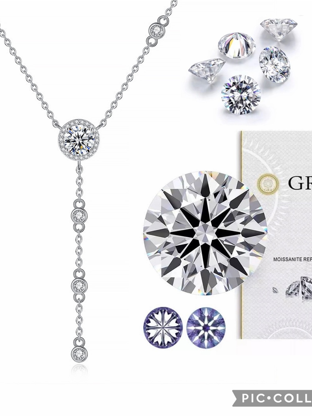 GRA Global Certified Silver Moissanite Y-Shape Pendant Necklace - White